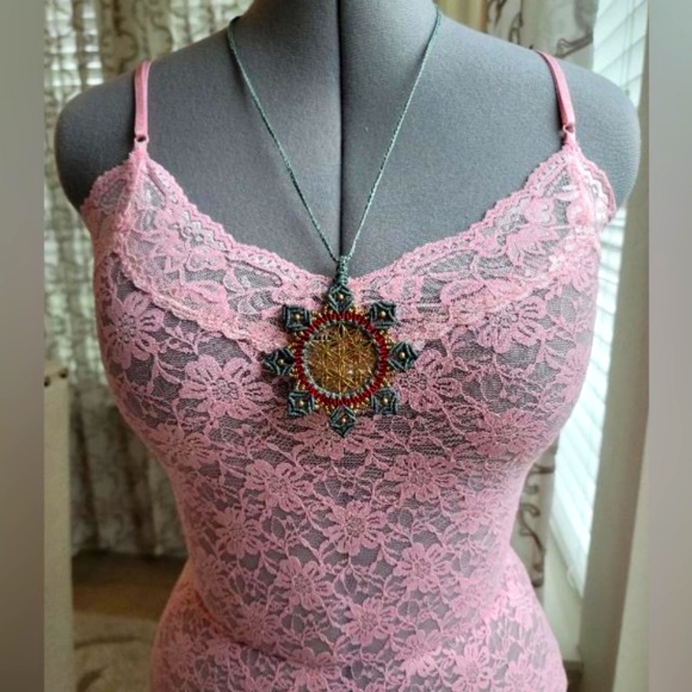 Adjustable handmade Flower of Life macramé necklace